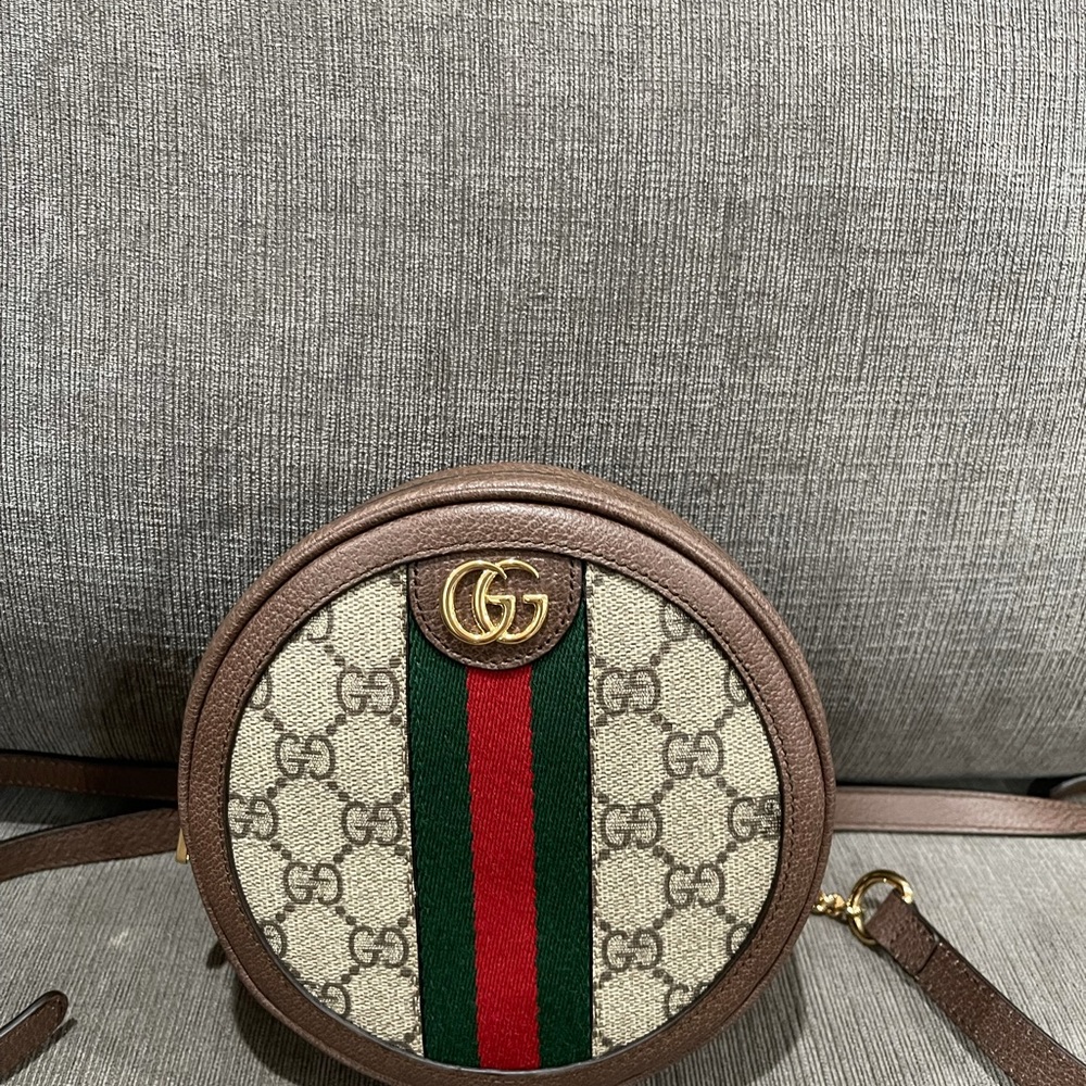 GG Supreme Monogram Web Mini Ophidia Round Backpack Brown